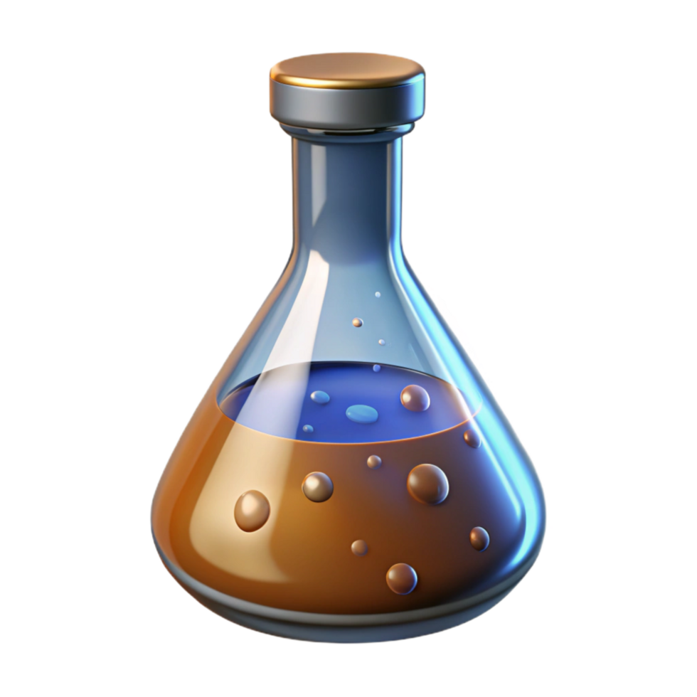 impressive artistic Laboratory Flask with Bubbling Liquid Isolated high resolution png