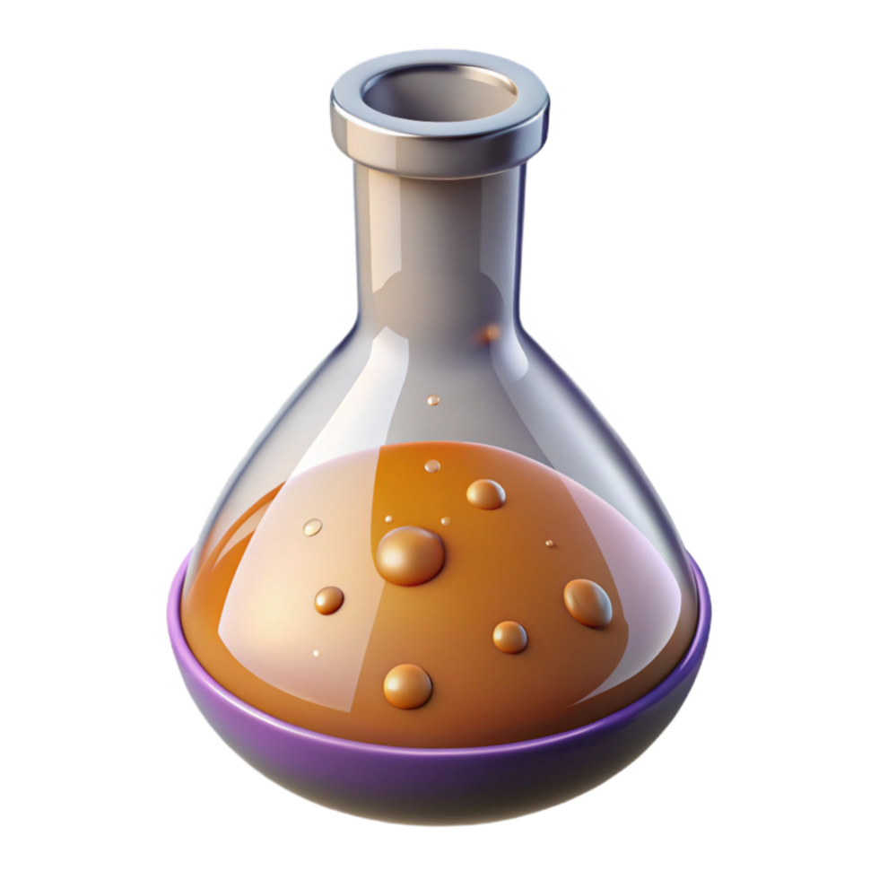 elegant minimalist Laboratory Flask with Bubbling Liquid Isolated 4K png