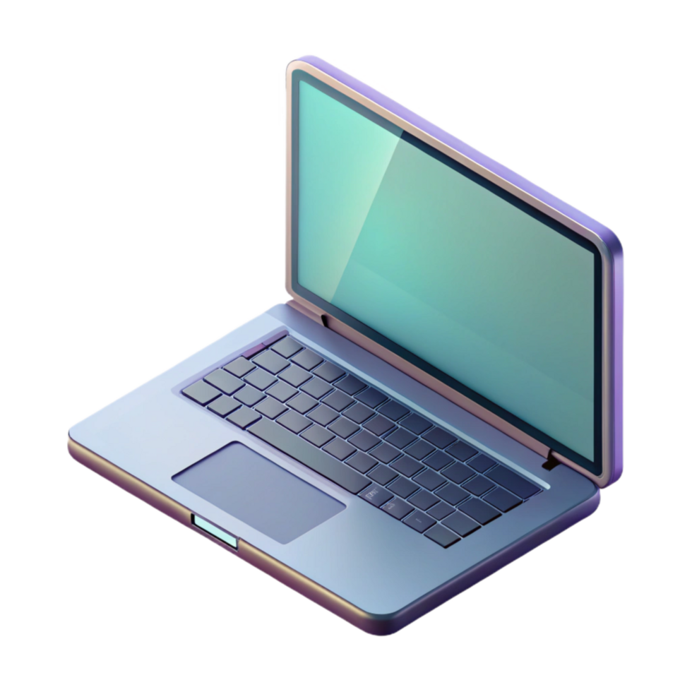 vibrant minimalist Laptop with Blank Screen Angled View Transparent Background high quality png