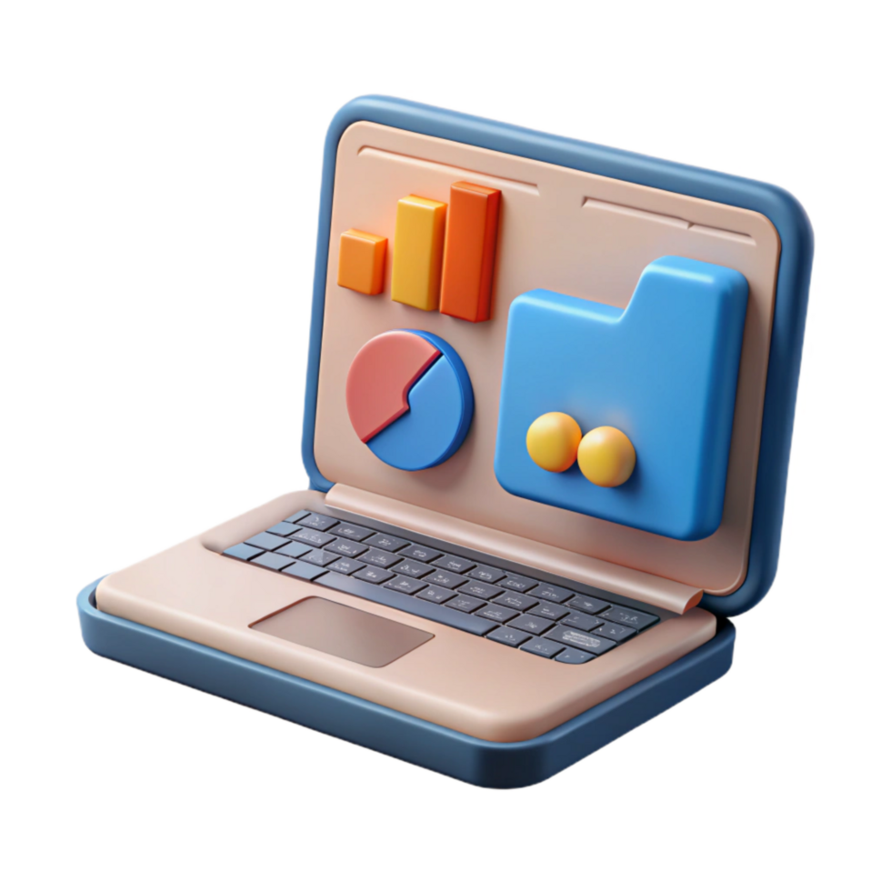 vibrant modern Laptop with Business Presentation on Screen Isolated on Transparent Background detailed png