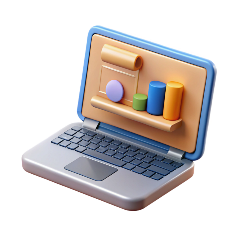 wonderful minimalist Laptop with Business Presentation on Screen Isolated on Transparent Background exclusive png
