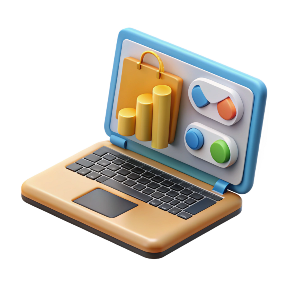 extraordinary modern Laptop with Business Presentation on Screen Isolated on Transparent Background exclusive png
