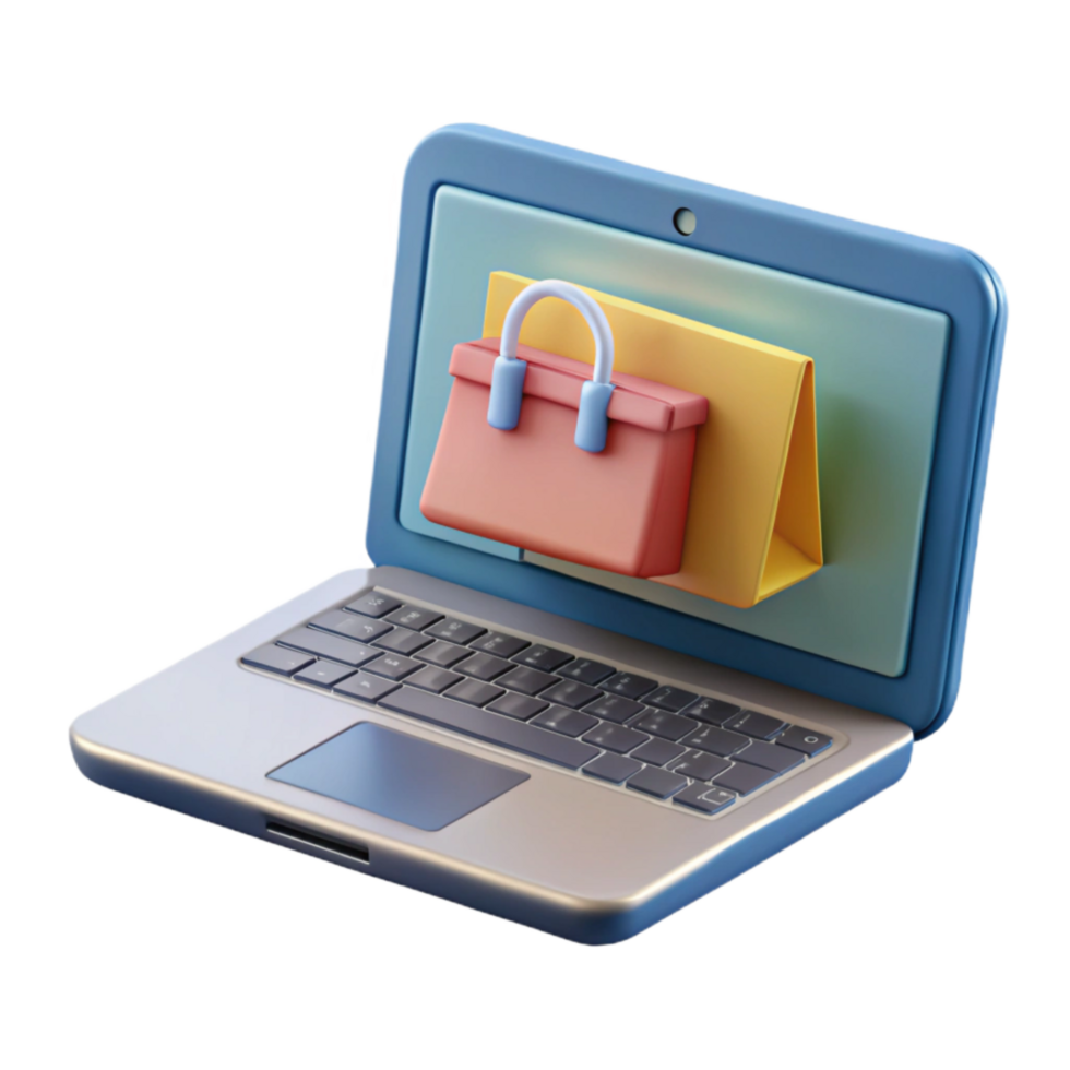 magnificent abstract Laptop with Online Shopping Website Isolated on Transparent Background authentic png