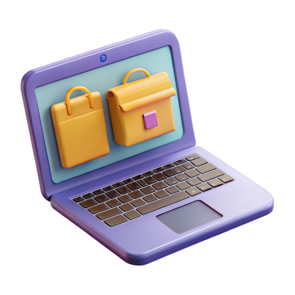 beautiful abstract Laptop with Online Shopping Website Isolated on Transparent Background high resolution png