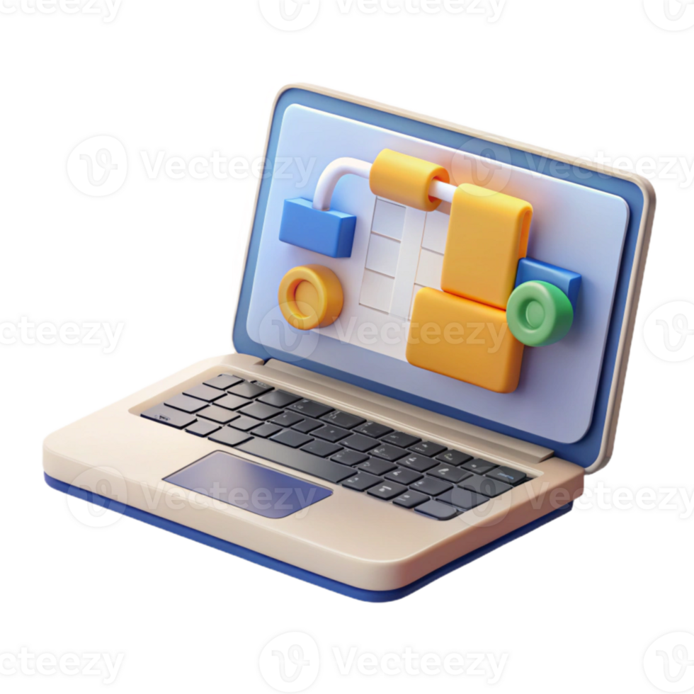dramatic rustic Laptop with Project Management Software Isolated on Transparent Background original png