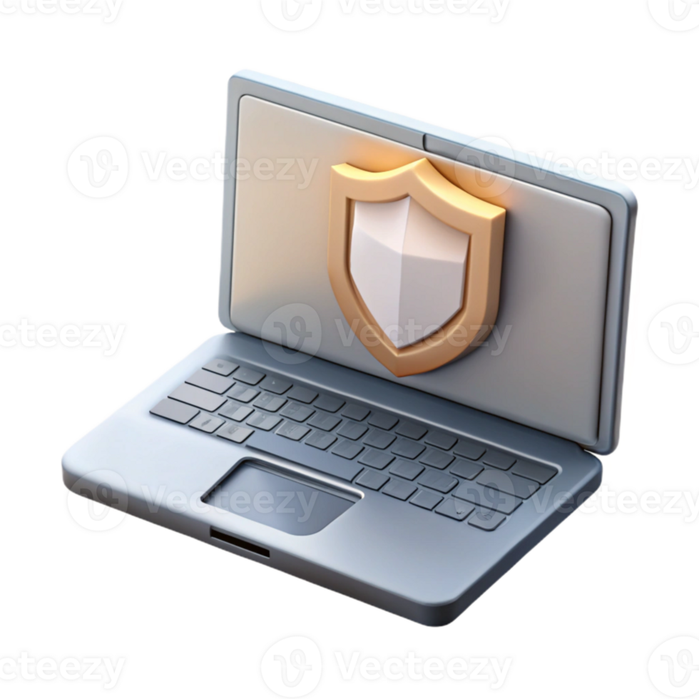 extraordinary abstract Laptop with Shield Icon Gray Minimalist Transparent Background authentic png