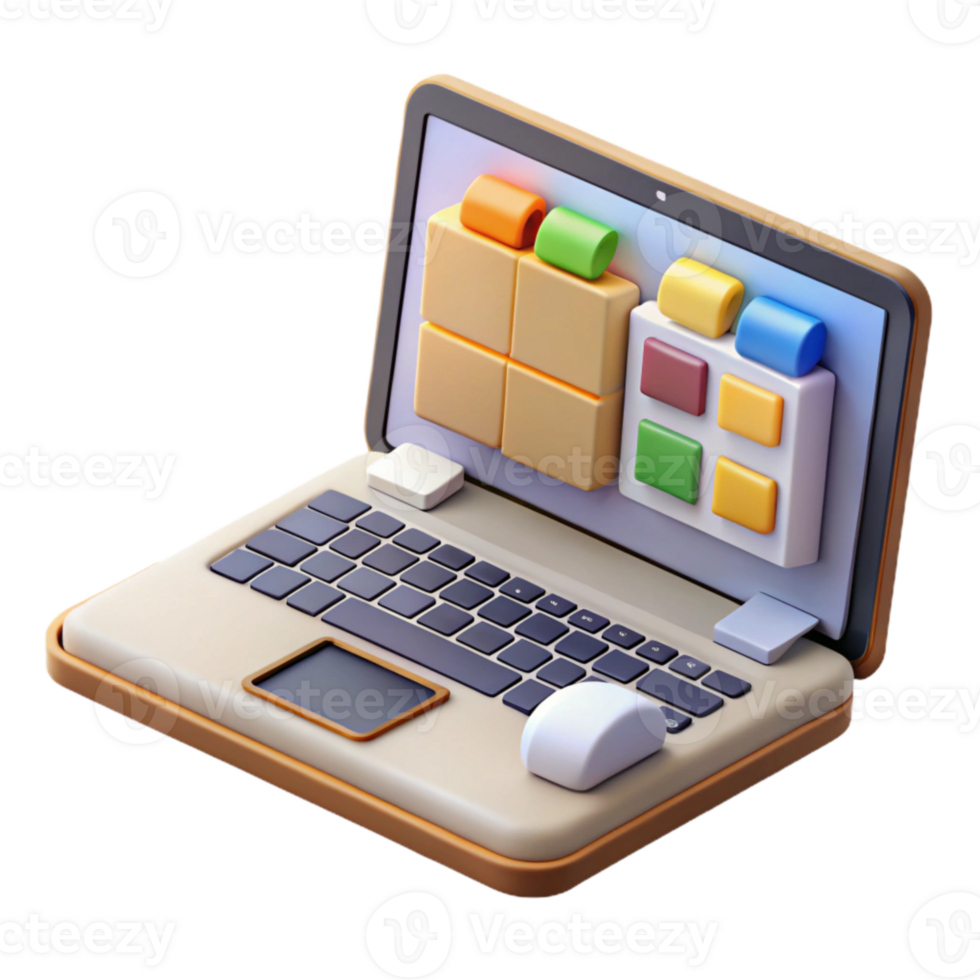 beautiful abstract Laptop with Project Management Software Isolated on Transparent Background high quality png