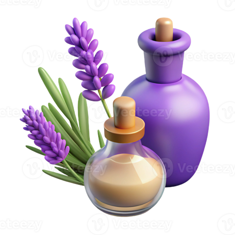 vibrant traditional Lavender Sprigs and Essential Oil Bottle Cutout authentic png