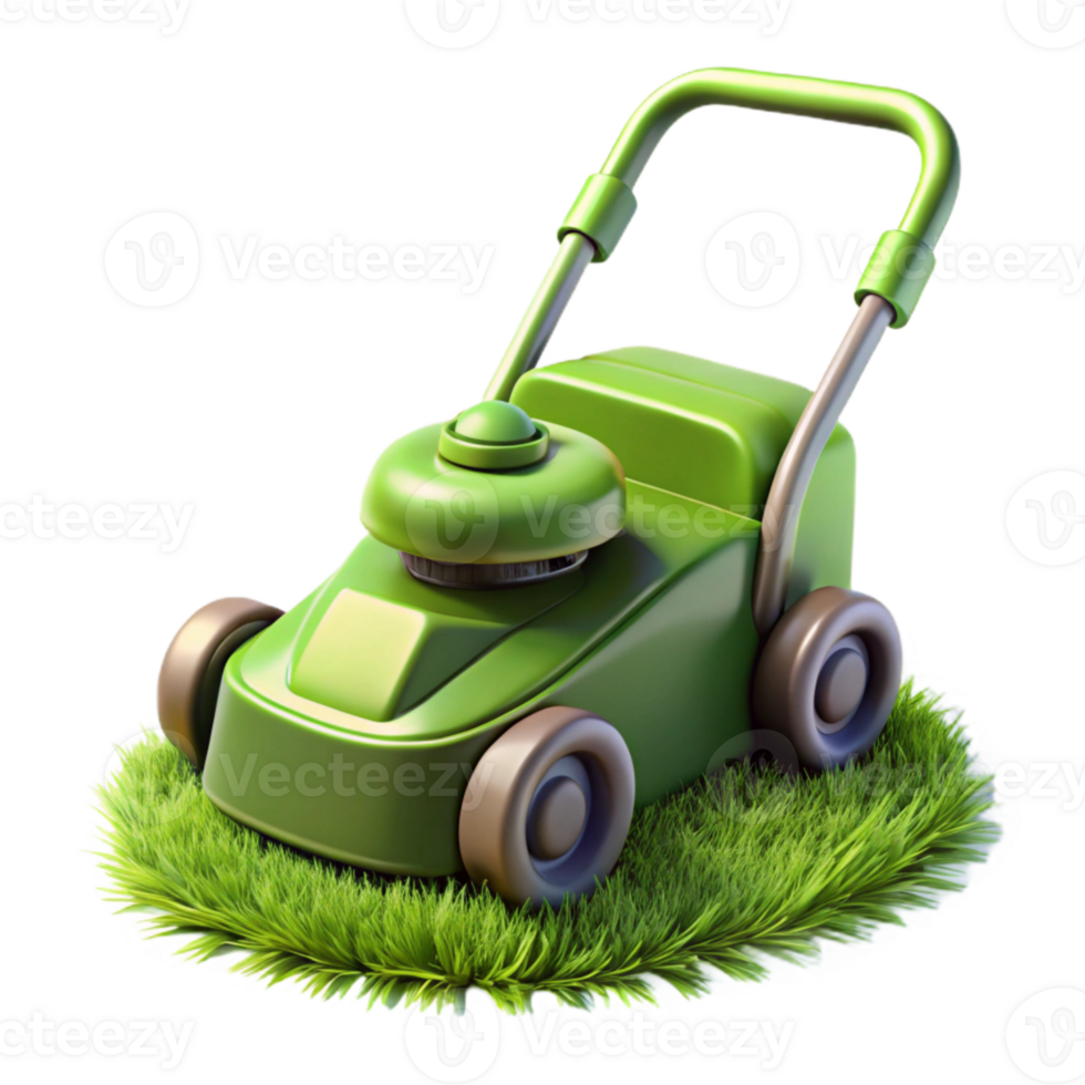 serene minimalist Lawn Mower Cutting Grass Close Up Isolated professional png