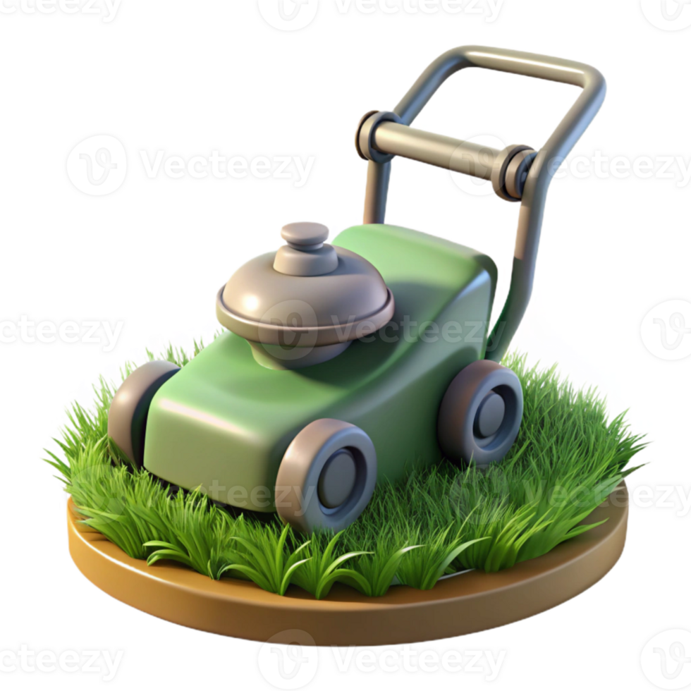 vibrant minimalist Lawn Mower Side View Green Grass Transparent high quality png