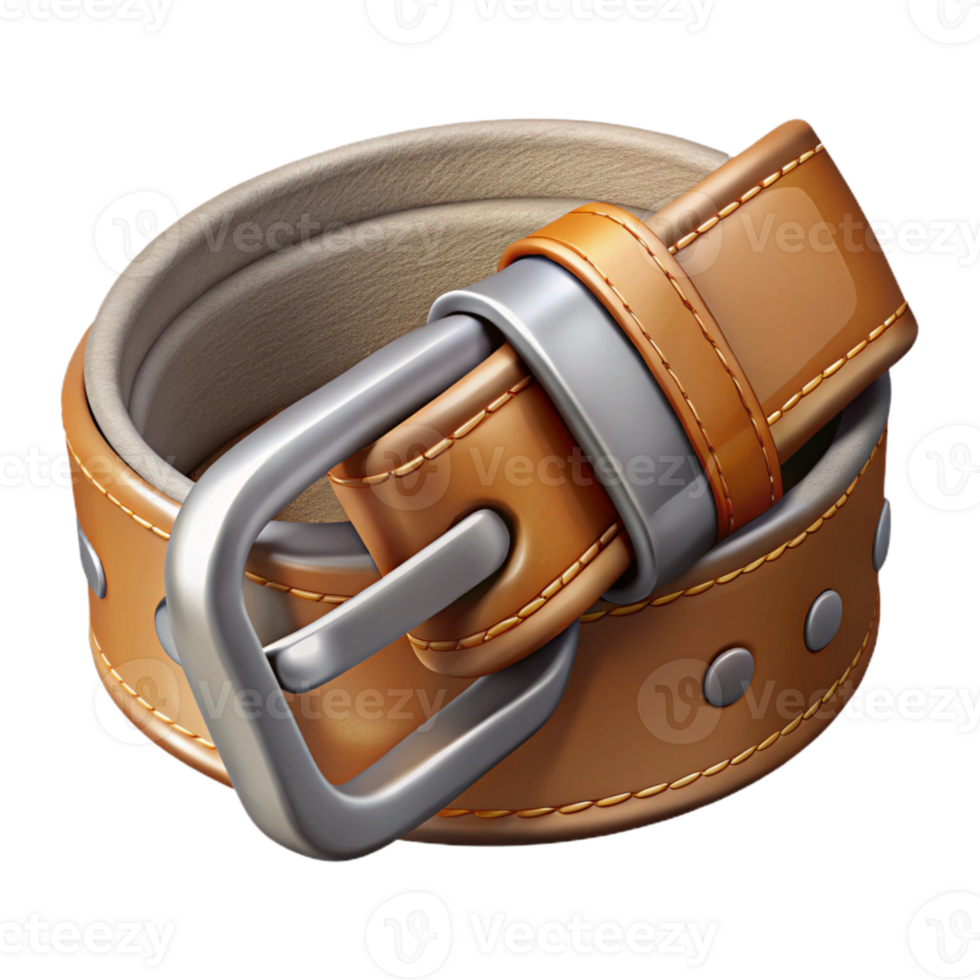 impressive creative Leather Belt with Silver Buckle Transparent Background 4K png