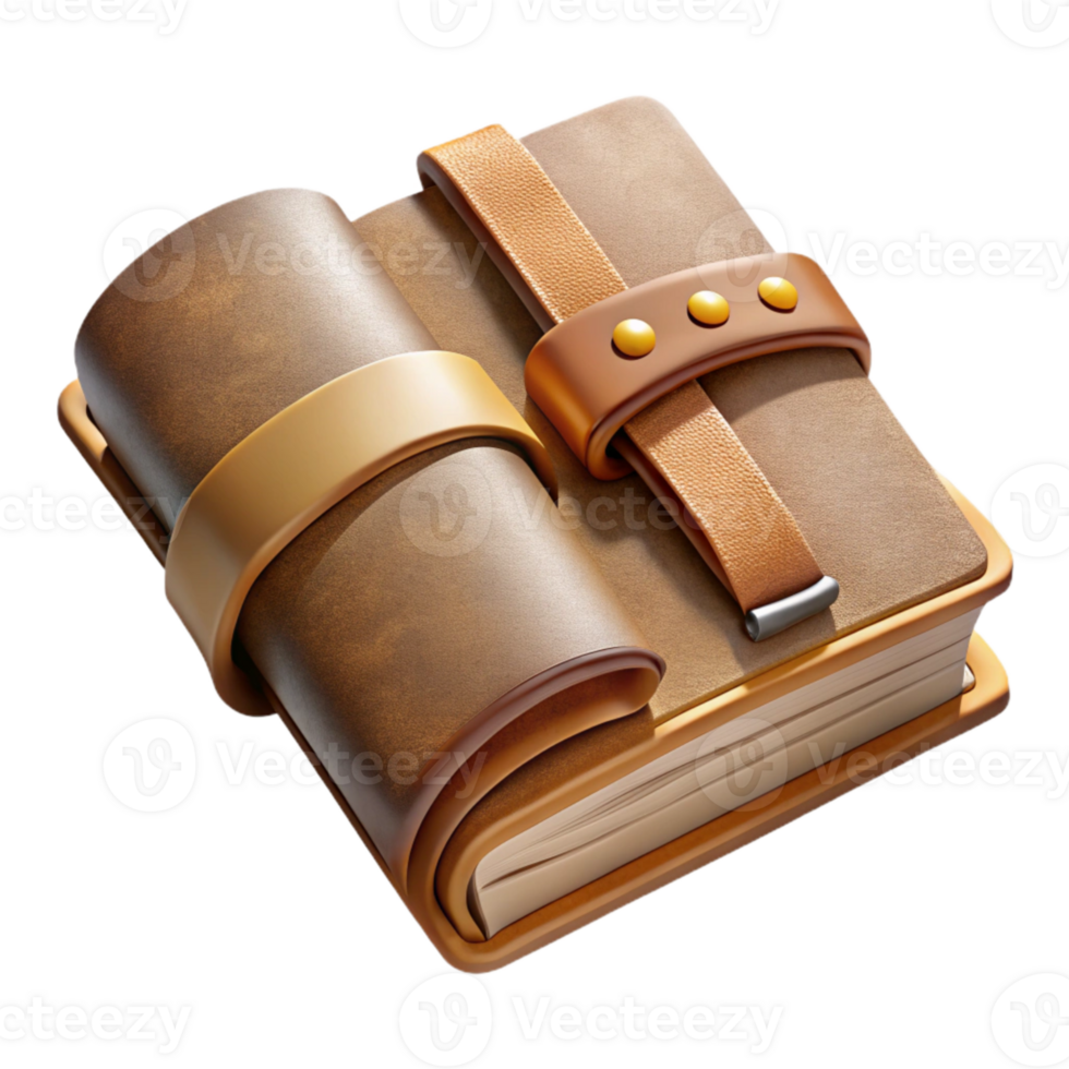 Extraordinary artistic leather bound journal open to blank page