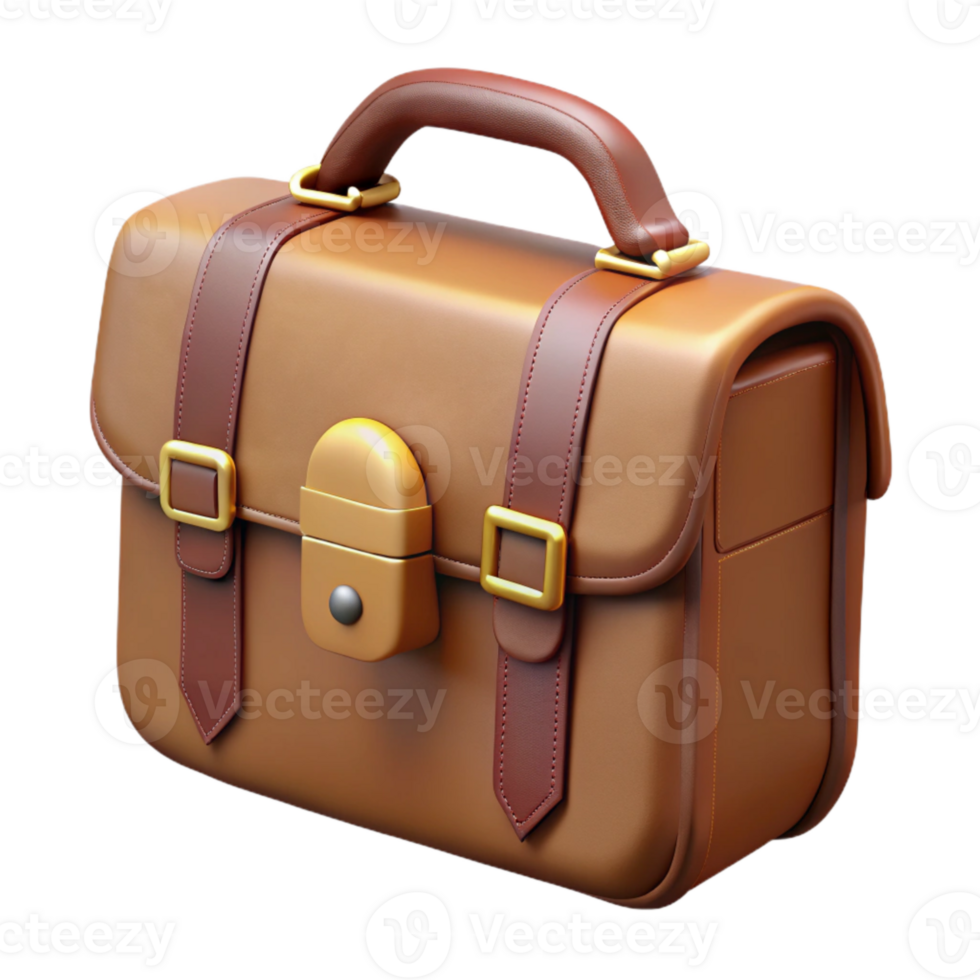 elegant abstract Leather Briefcase Brown Combination Lock Isolated 4K png