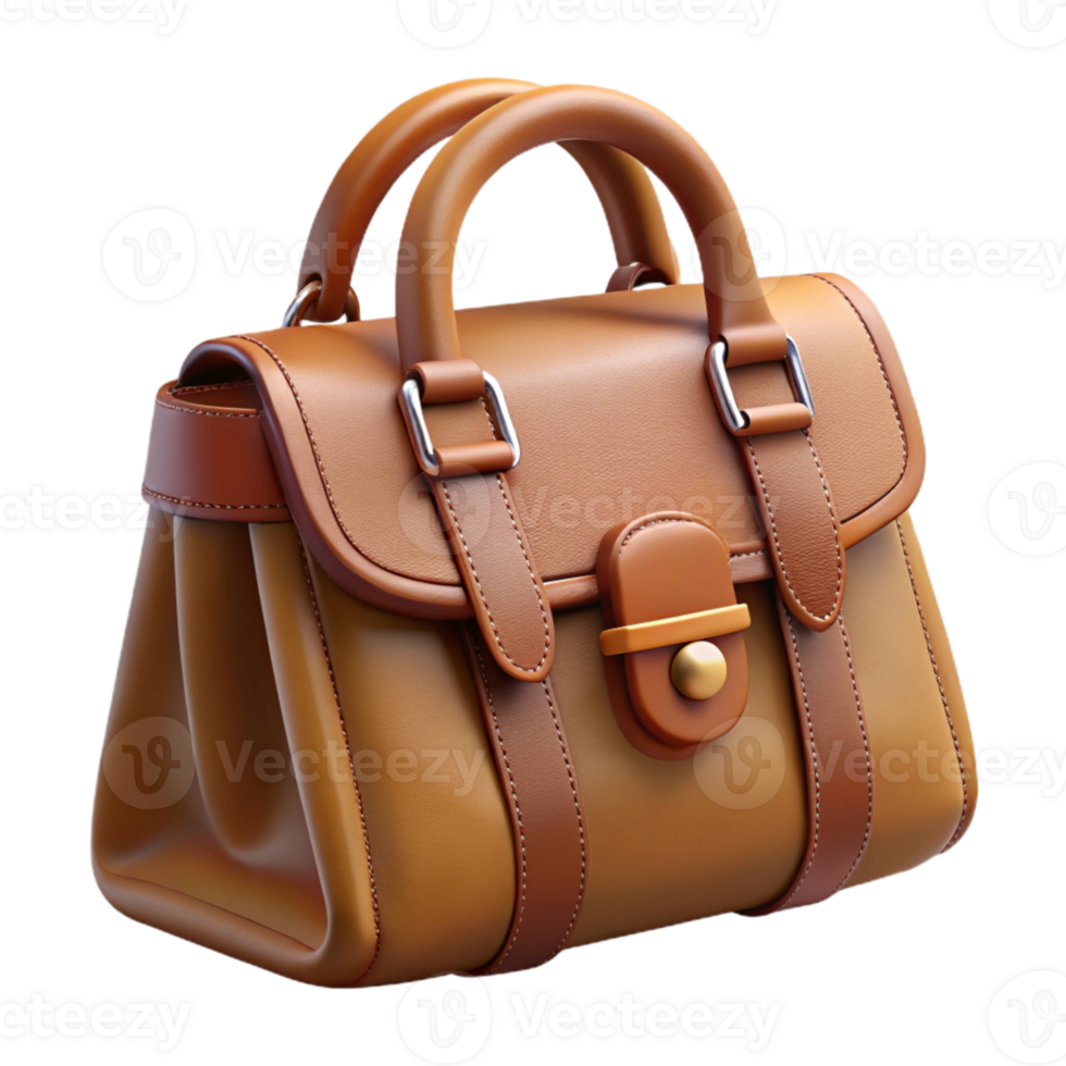impressive minimalist Leather Handbag Brown Color Isolated on Transparent Background 4K png