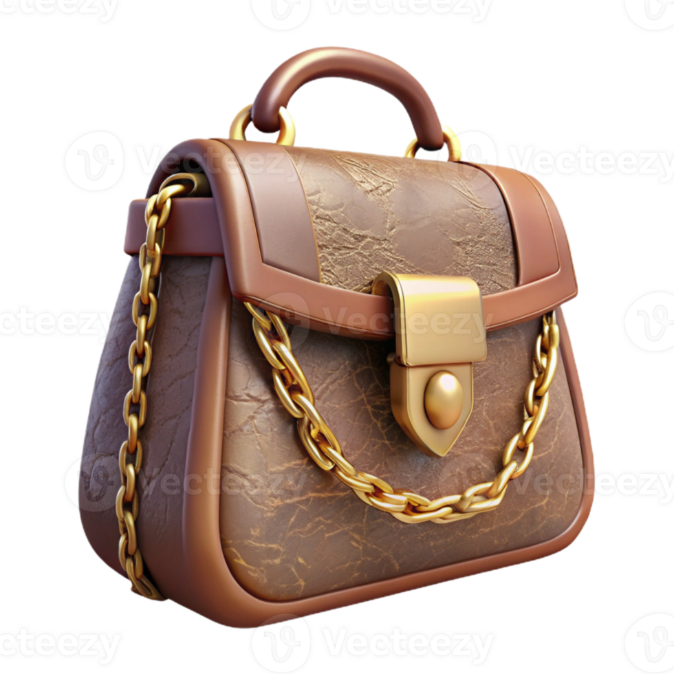impressive artistic Leather Handbag with Gold Chain Transparent Background detailed png