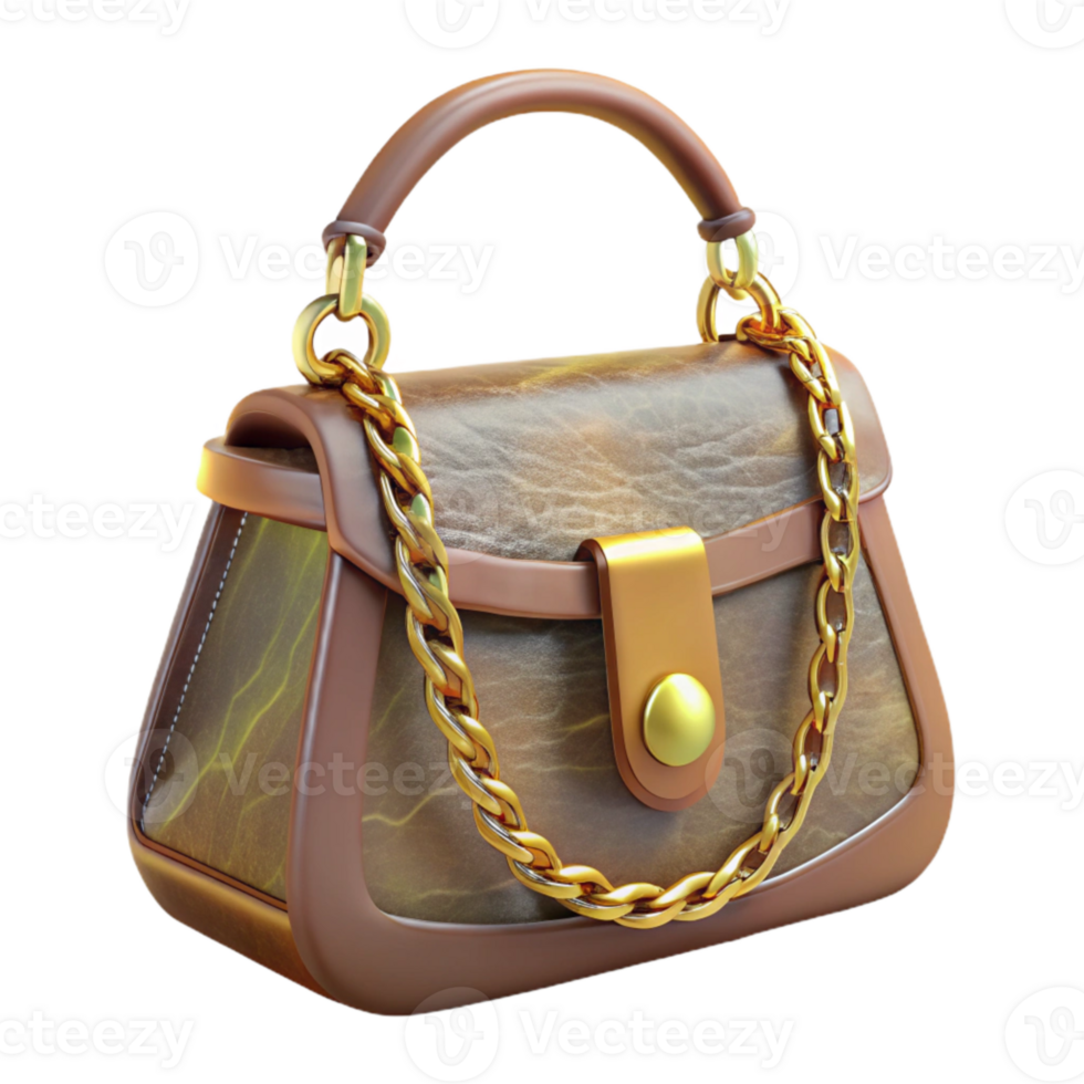 impressive modern Leather Handbag with Gold Chain Transparent Background detailed png