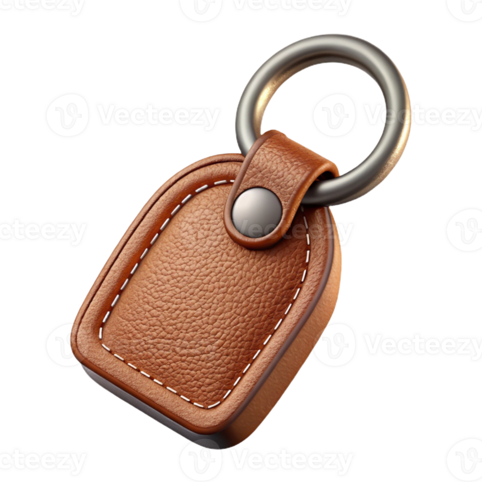 serene classic Leather Keychain with Metal Ring Transparent Background authentic png