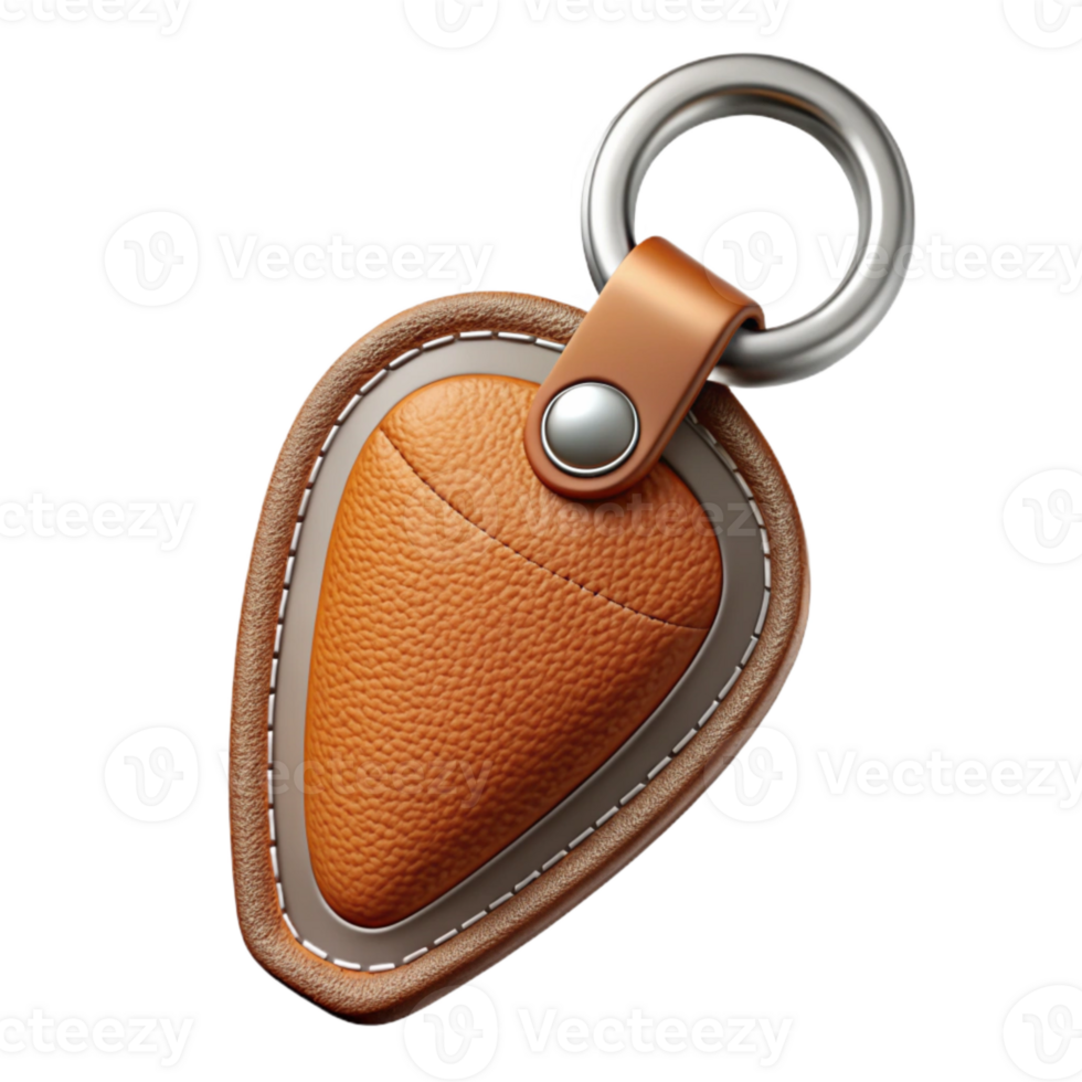 elegant abstract Leather Keychain with Metal Ring Transparent Background high resolution png