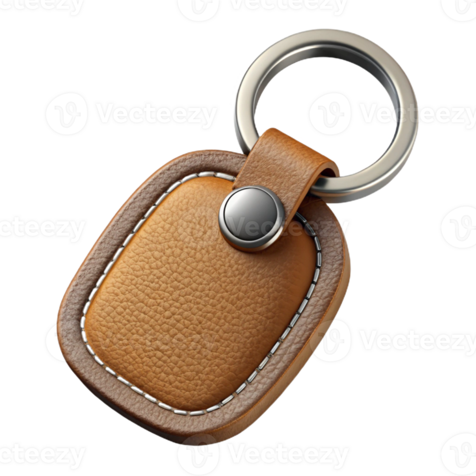 impressive modern Leather Keychain with Metal Ring Transparent Background authentic png