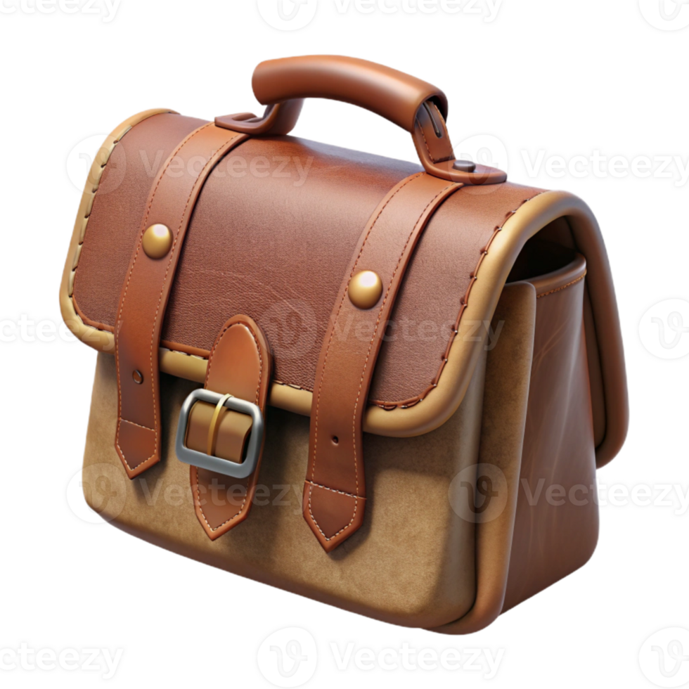 serene traditional Leather Portfolio Bag Side View Isolated Element authentic png