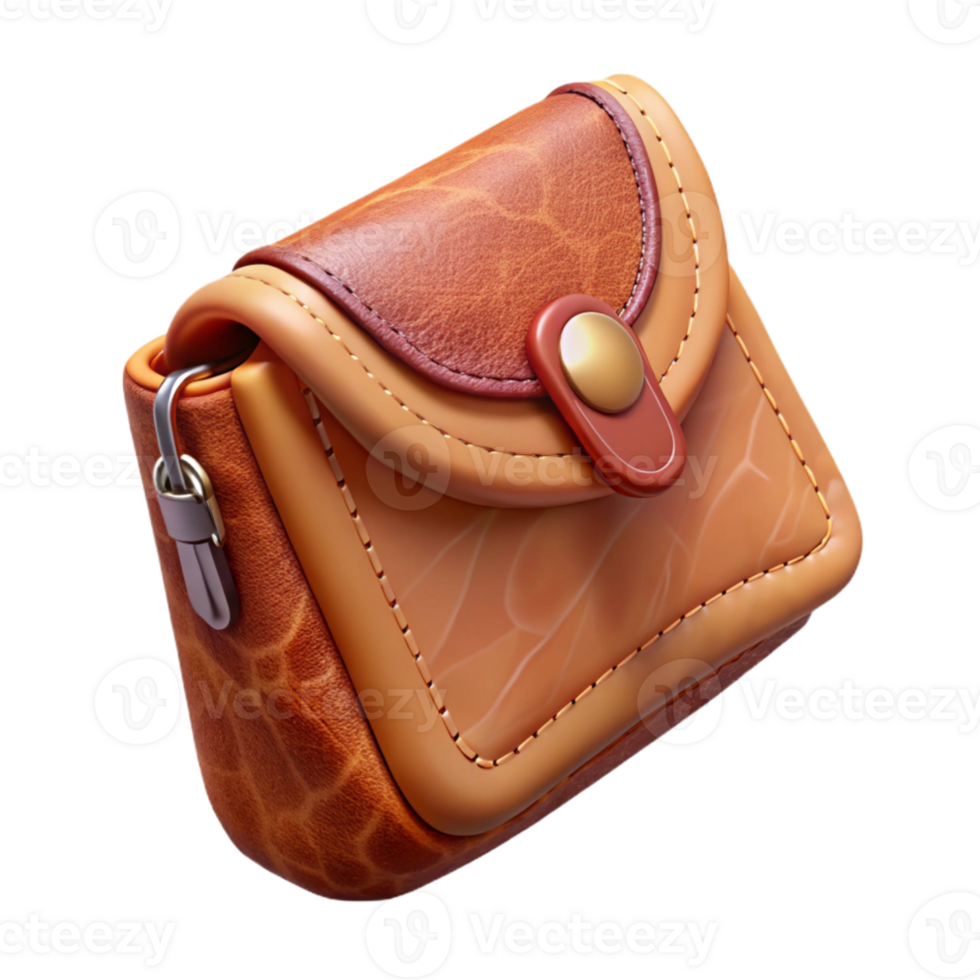 elegant artistic Leather Purse with Zipper Transparent Background professional png