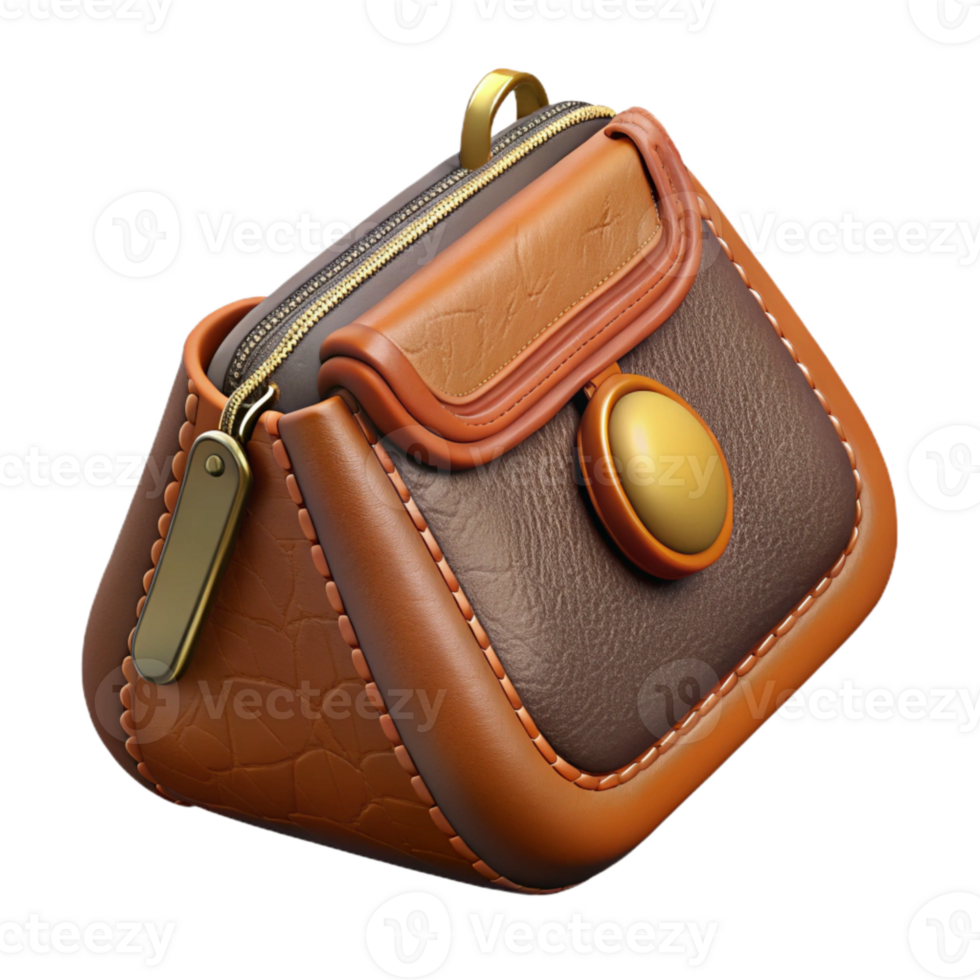 elegant contemporary Leather Purse with Zipper Transparent Background high resolution png