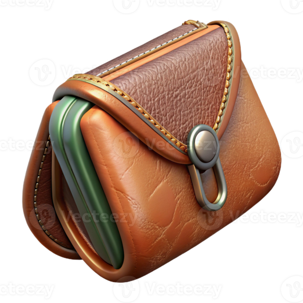 serene minimalist Leather Purse with Zipper Transparent Background high quality png