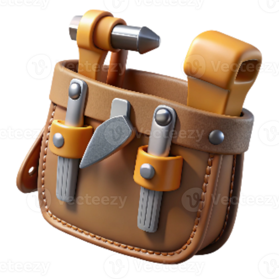 magnificent minimalist Leather Tool Belt with Hammer and Nails Isolated high quality png