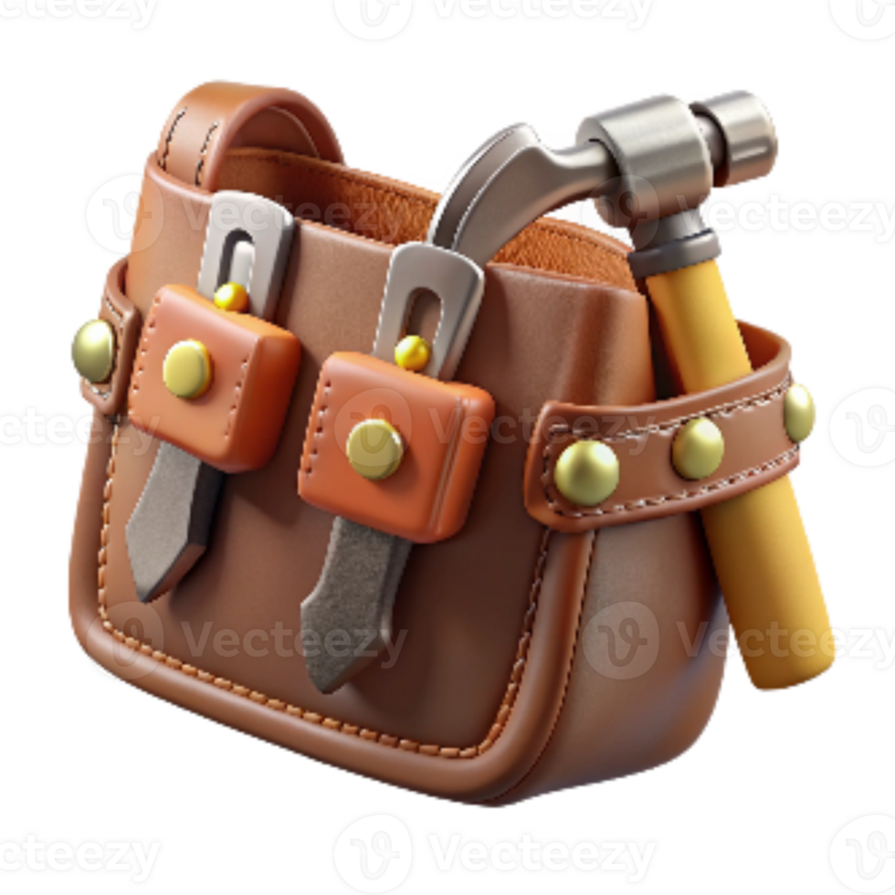 magnificent classic Leather Tool Belt with Hammer and Nails Isolated premium png