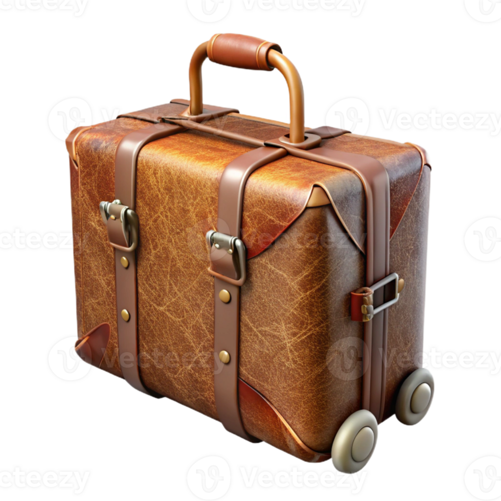 magnificent rustic Leather Travel Bag with Wheels Transparent Background detailed png