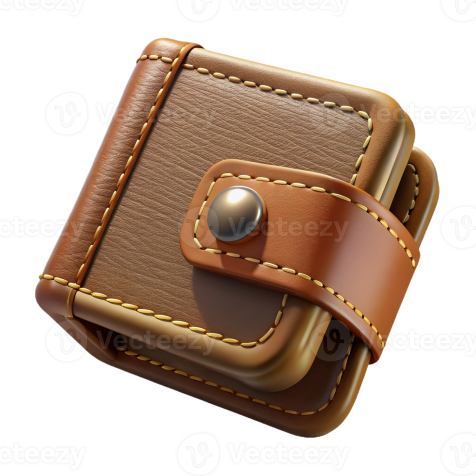 serene artistic Leather Wallet Brown Stitching Transparent Background original png