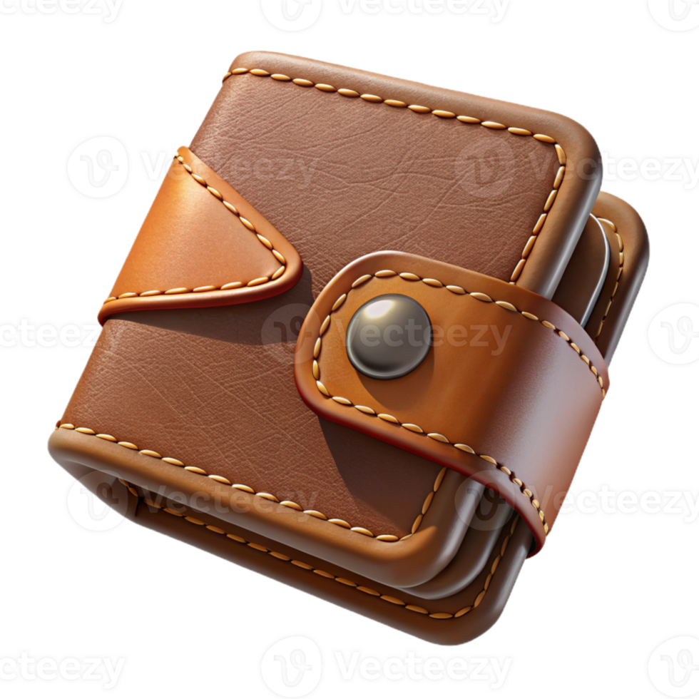 elegant artistic Leather Wallet Brown Stitching Transparent Background authentic png