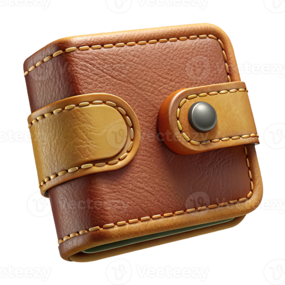 impressive vintage Leather Wallet Brown Stitching Transparent Background authentic png