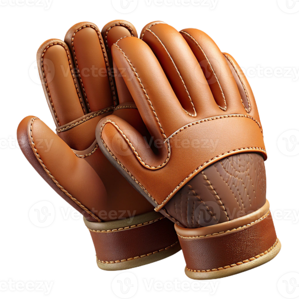 vibrant rustic Leather Work Gloves with Stitching Detail Isolated 4K png