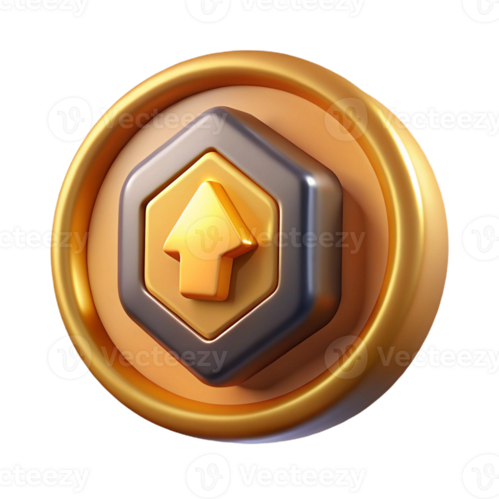 magnificent classic Level Up Icon Golden Glow Isolated Cutout detailed png