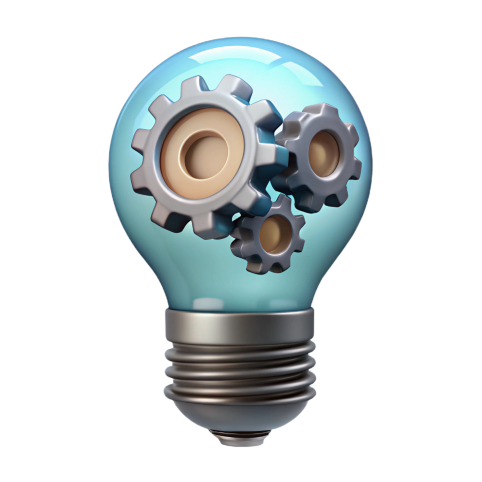 wonderful artistic Lightbulb with Gears Innovation Concept Metallic Sheen Isolated original png