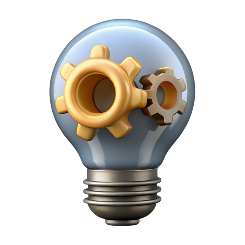 magnificent artistic Lightbulb with Gears Innovation Concept Metallic Sheen Isolated detailed png