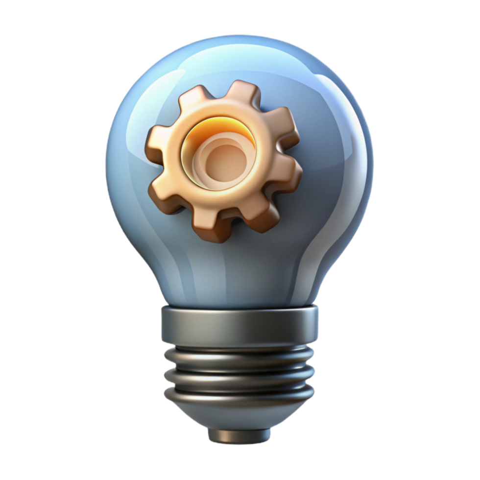 wonderful creative Lightbulb with Gears Innovation Concept Metallic Sheen Isolated authentic png