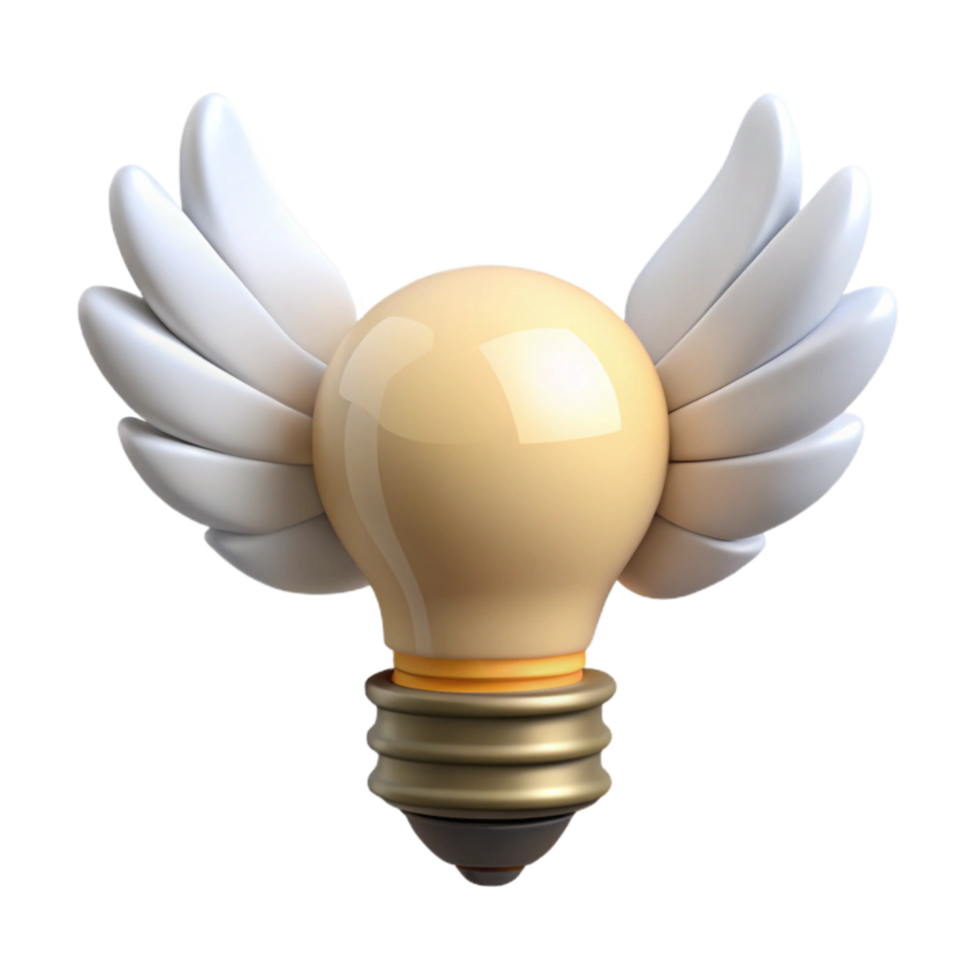dramatic classic Lightbulb with Wings Inspiration Concept White Feathers Isolated genuine png