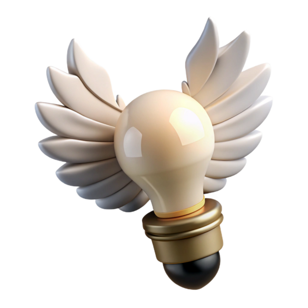 dramatic rustic Lightbulb with Wings Inspiration Concept White Feathers Isolated high resolution png