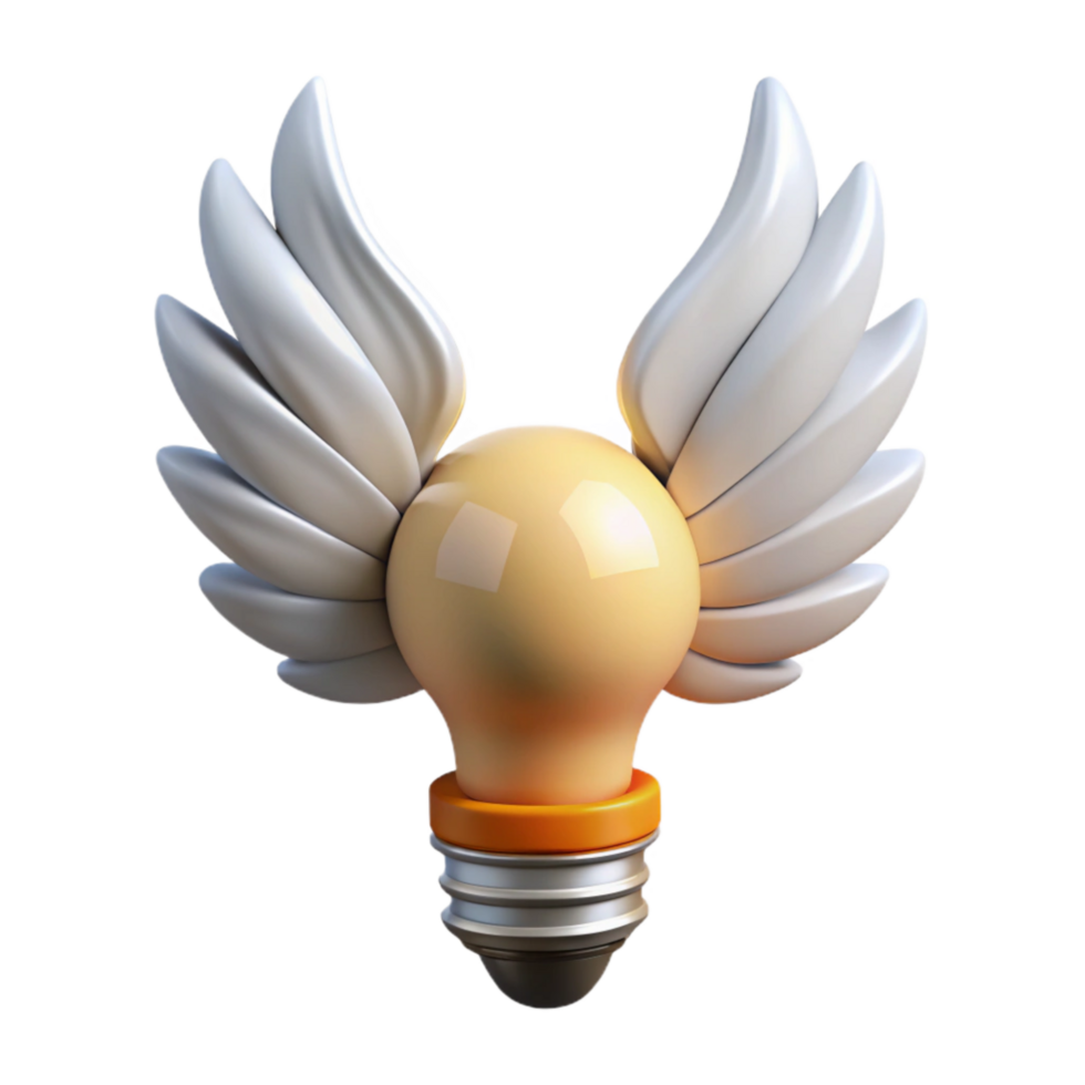 vibrant creative Lightbulb with Wings Inspiration Concept White Feathers Isolated premium png