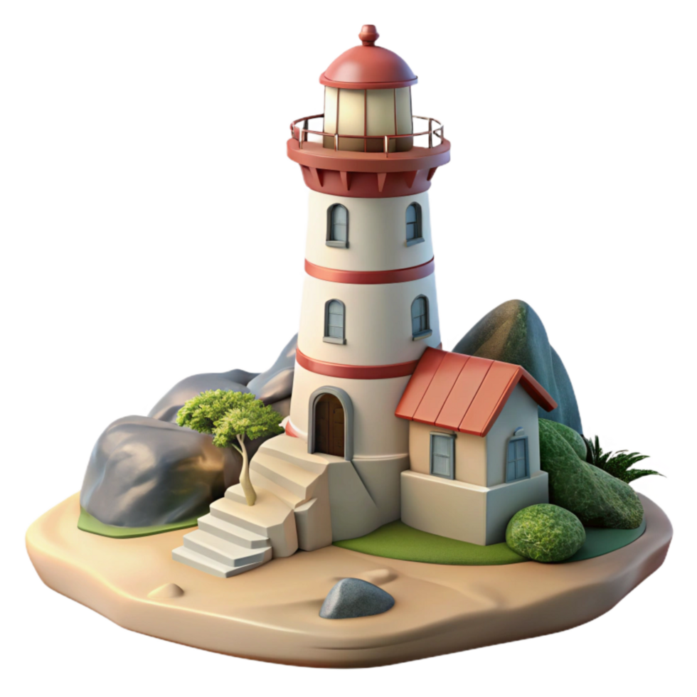 magnificent rustic Lighthouse on Coastline Scenic View Isolated authentic png