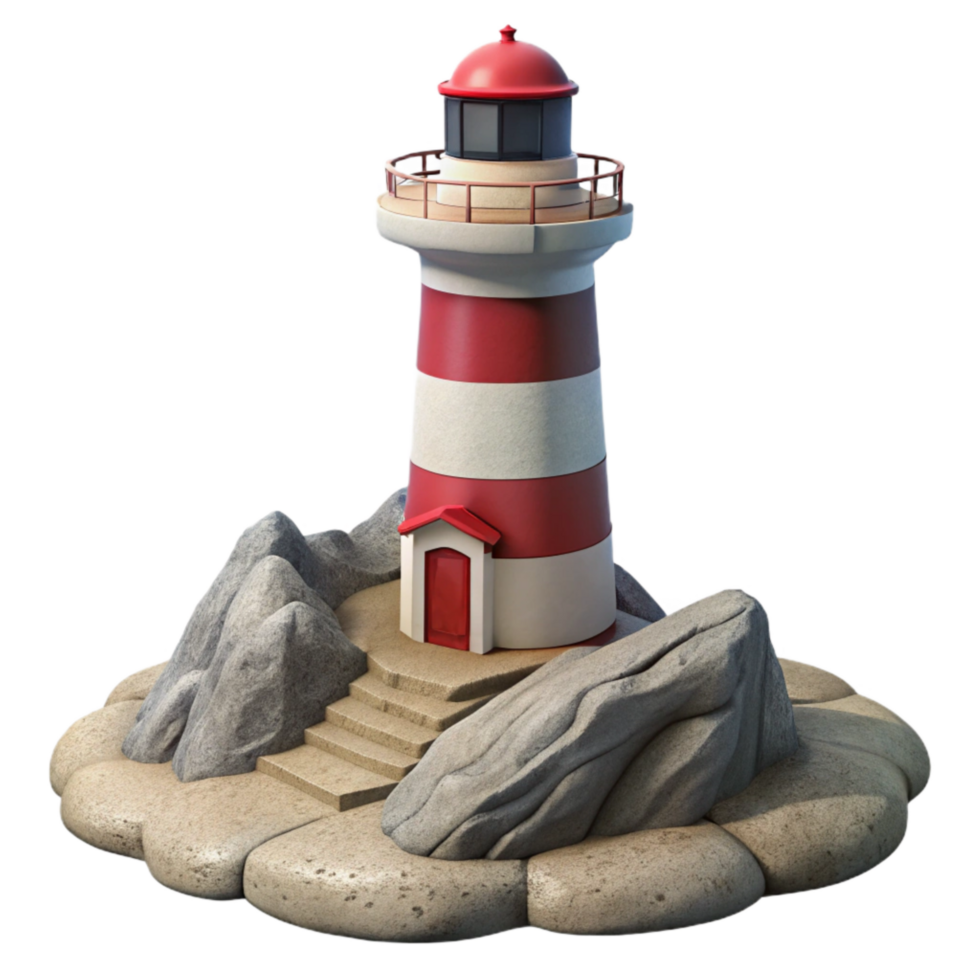 wonderful rustic Lighthouse on Rocky Coastline Coastal View Transparent Background high resolution png
