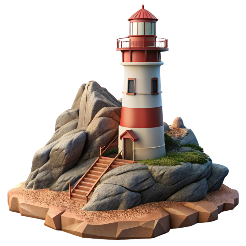 beautiful vintage Lighthouse on Rocky Coastline Coastal View Transparent Background professional png