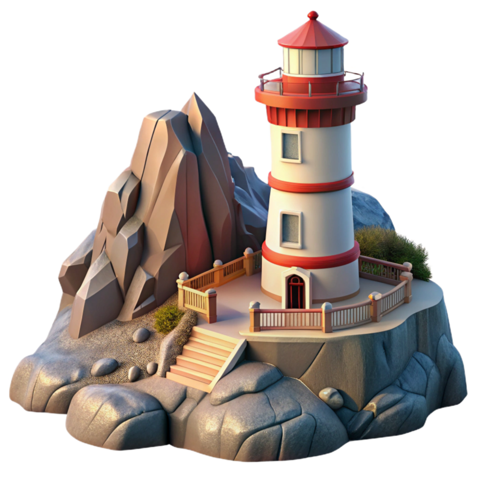 magnificent artistic Lighthouse on Rocky Coastline Coastal View Transparent Background original png