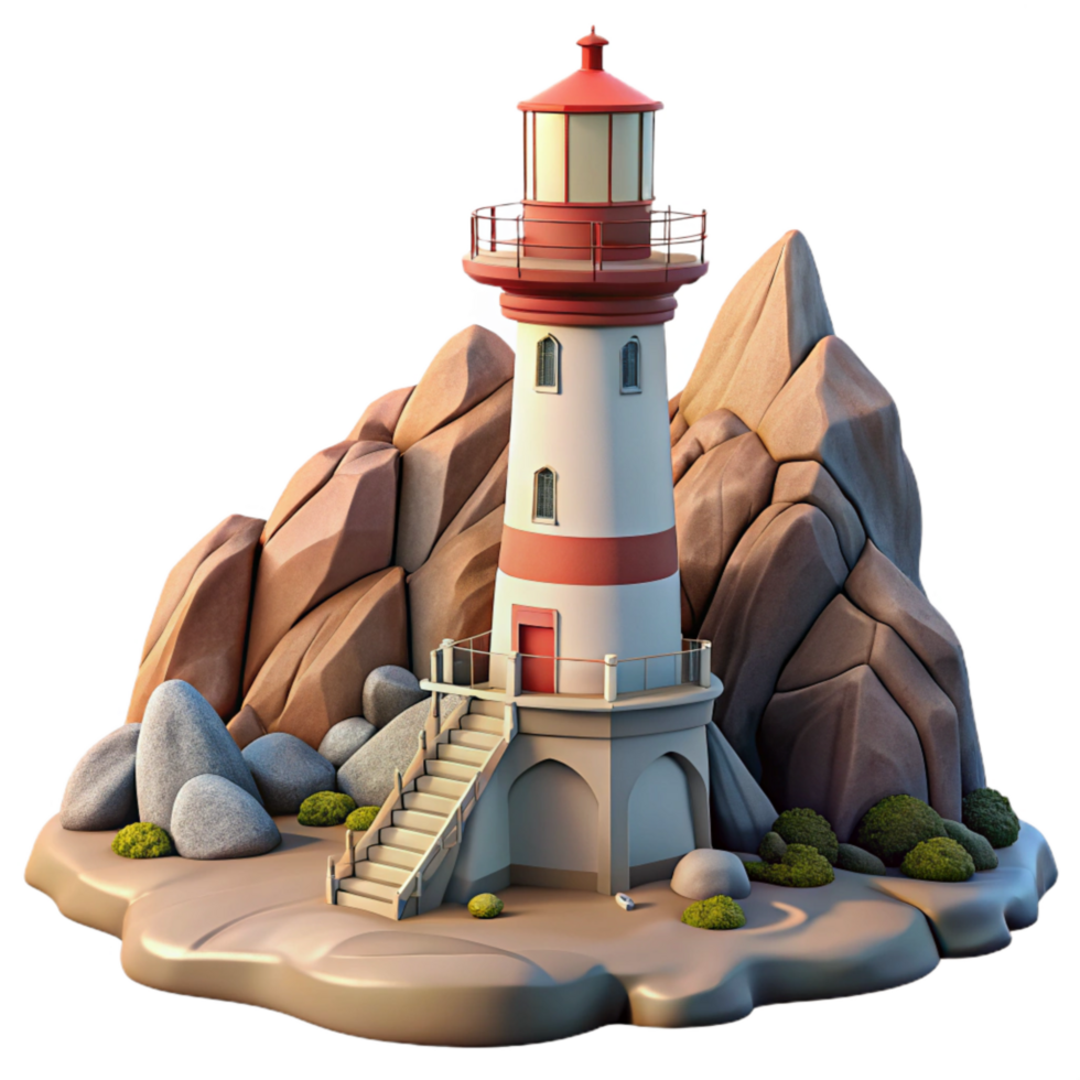 dramatic minimalist Lighthouse on Rocky Coastline Coastal View Transparent Background detailed png
