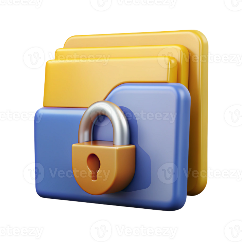 extraordinary artistic Locked Folder Icon with Yellow Lock Cutout Isolated genuine png
