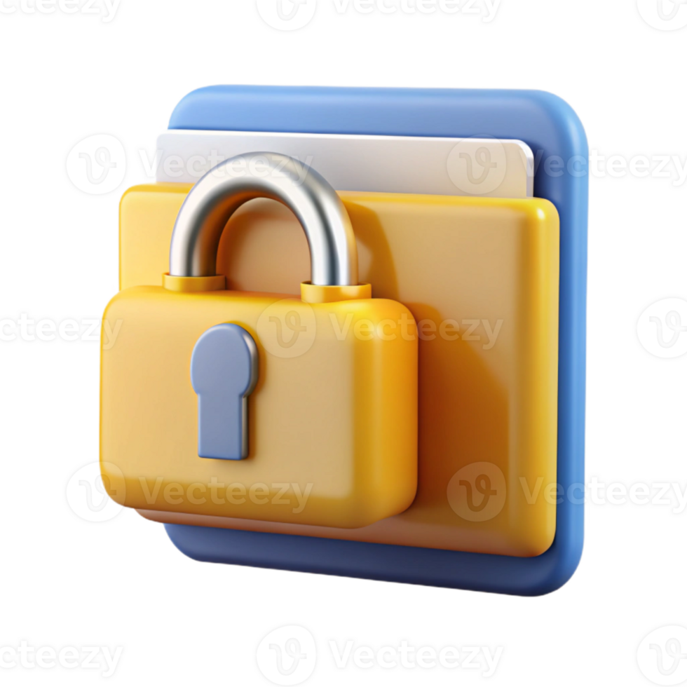 serene contemporary Locked Folder Icon with Yellow Lock Cutout Isolated high quality png