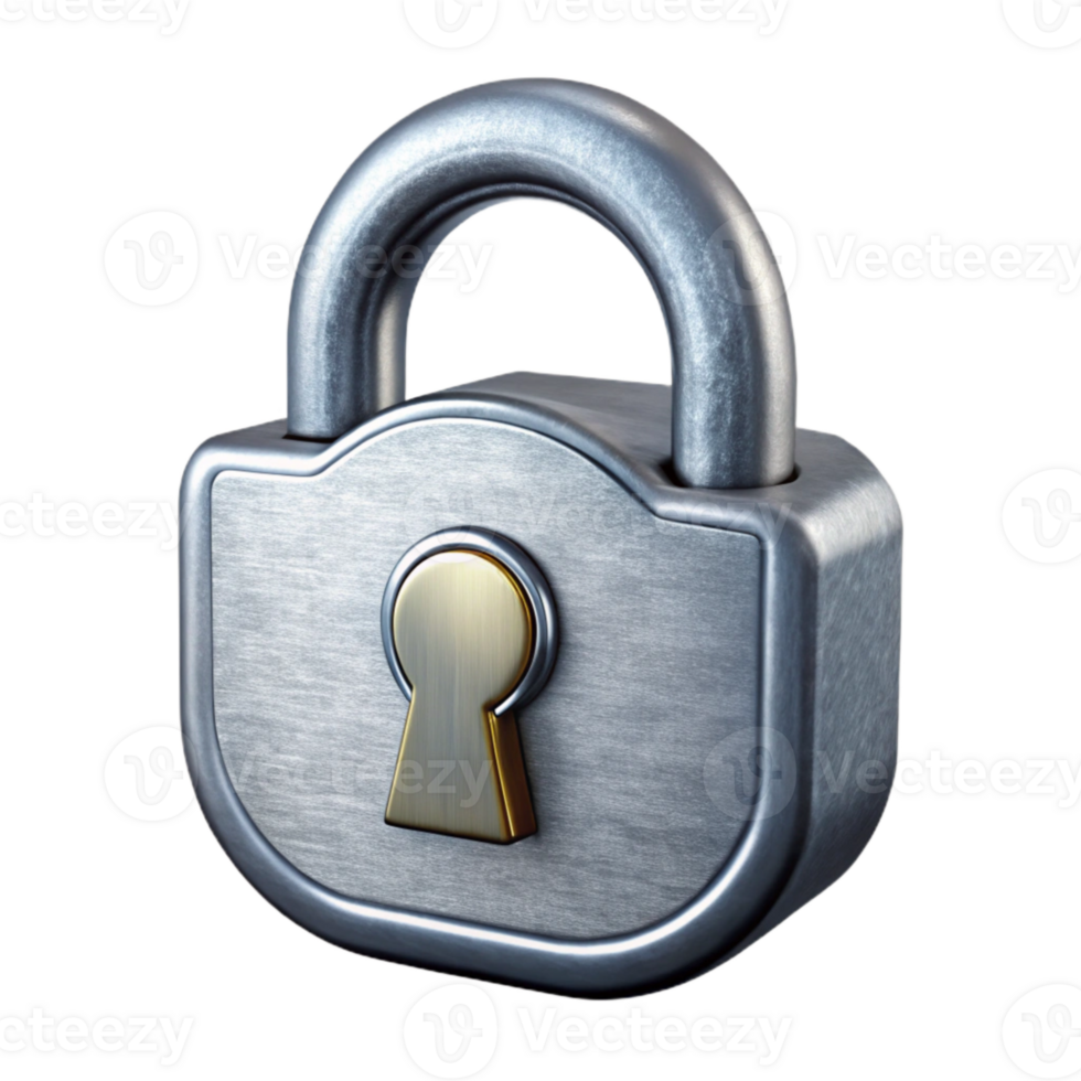 serene minimalist Locked Padlock Security Concept Silver Metallic Transparent Background genuine png
