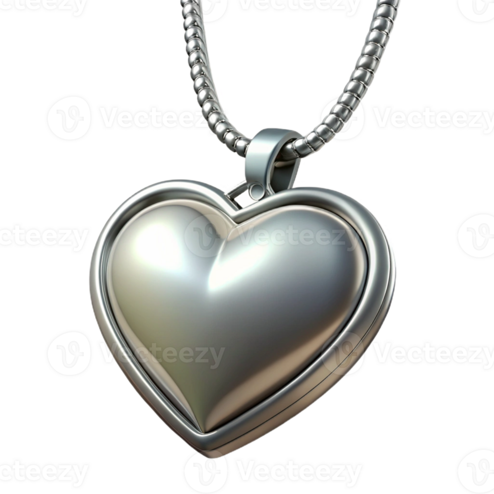 beautiful abstract Locket Silver Heart Shaped with Chain Isolated on Transparent Background high resolution png